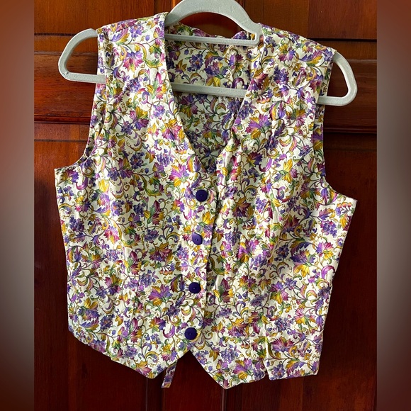 Vintage 80s 90s Floral Tapestry Vest Waistcoat Size M – Purple Cottagecore Boho - Picture 1 of 10